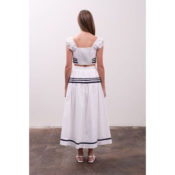 Moon River Stripe Shirred Crop Top & Midi Skirt Set NWT Size S 2-Piece Outfit - Picture 3 of 7